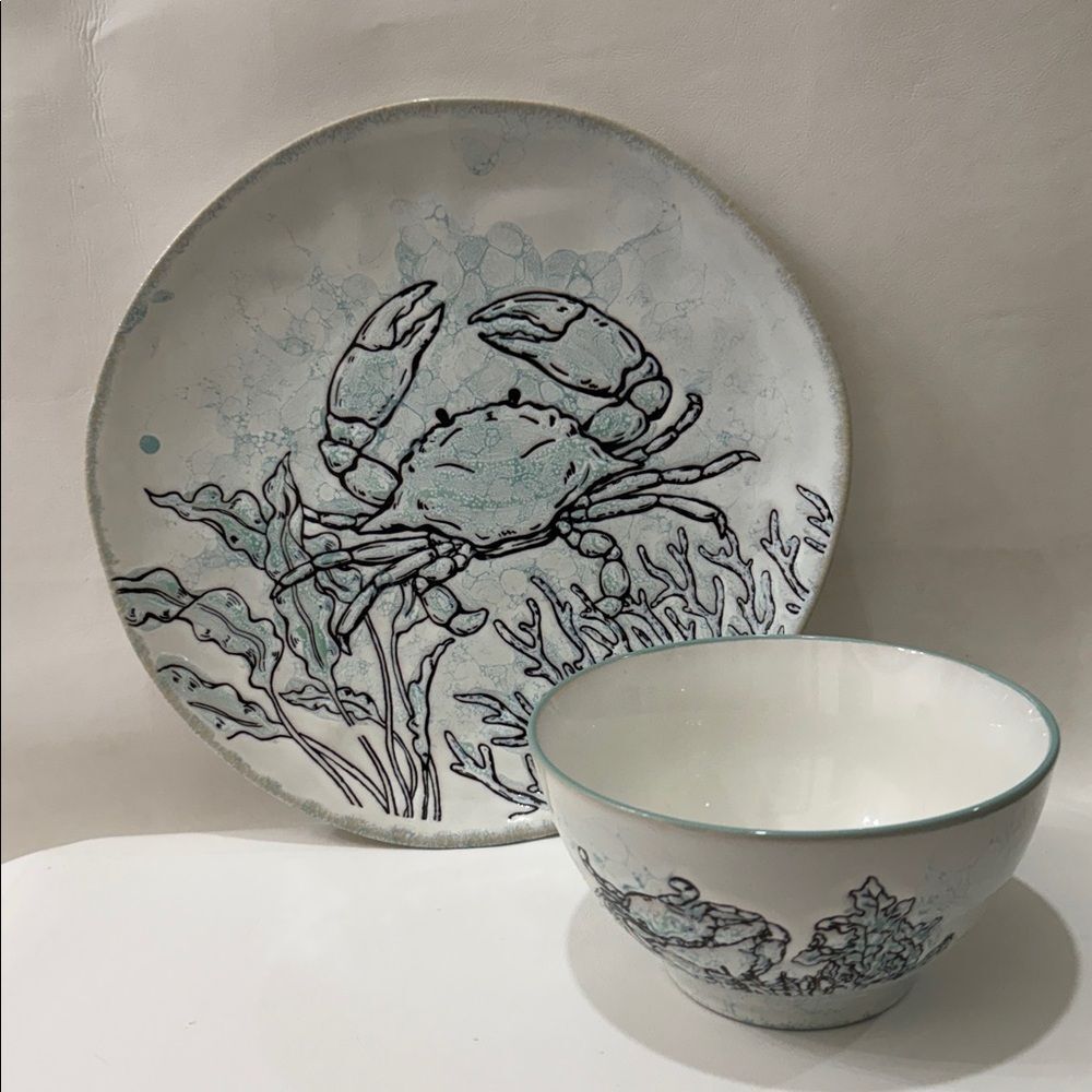 Spectrum Designz 2022 Sea Cove Island Coastal Ceramic 2 Piece Teal Blue White